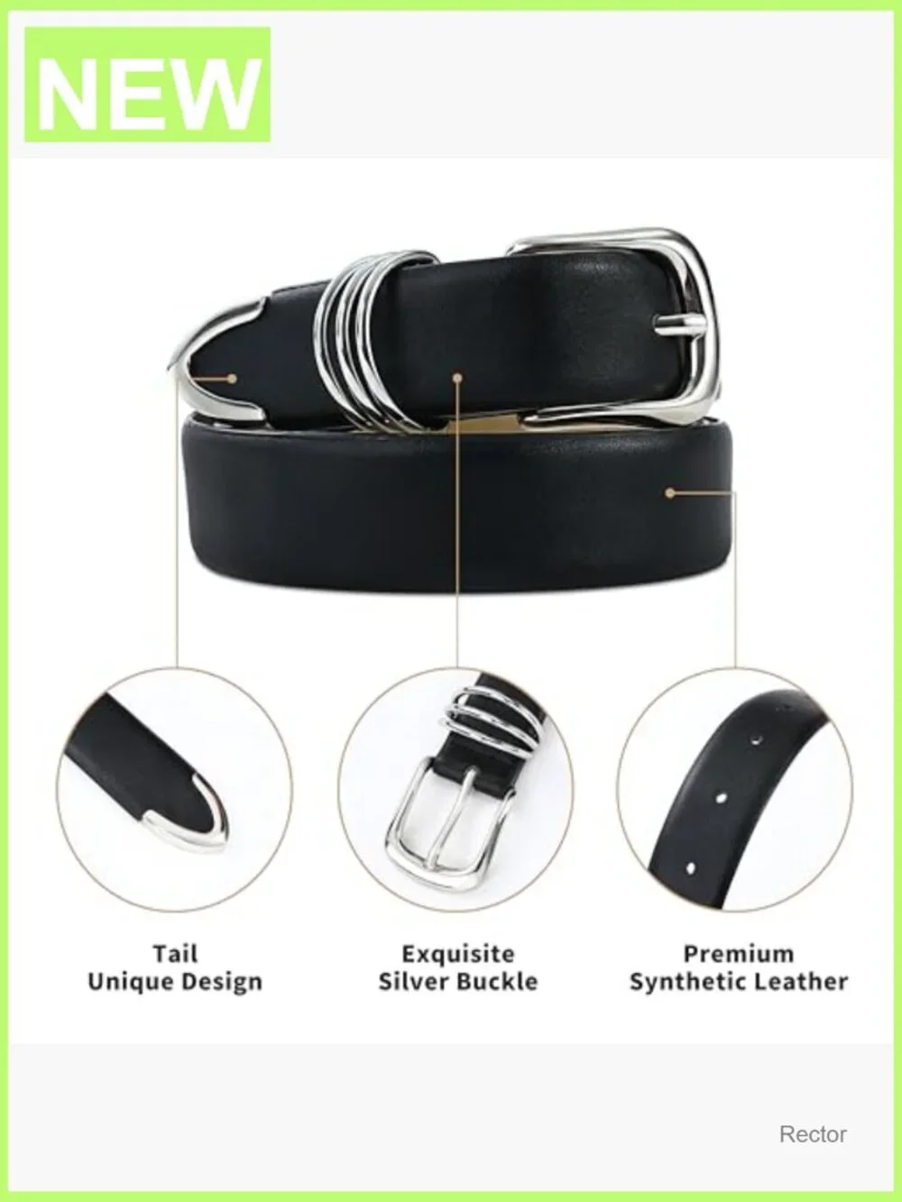 Faux Leather Belt with Gold Buckle, 1.2